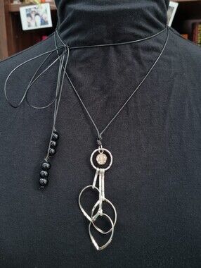 SLS Creation | Ooak Leather Cord Tie Necklace In Black And Silver